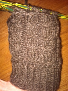 This is that started fingerless cabled gloves that some people requested. I am designing it myself and so far I really like it.