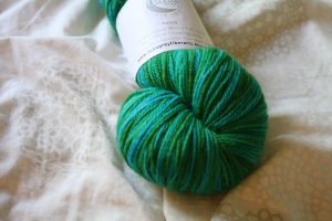 The colorway of this yarn is called Ionian2. I have no true pattern in mind for it, but it was just too pretty to pass up.