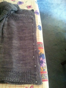 Then I pinned the buttons bands together evenly with the wrong sides facing away from each other.